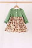 Green pumpkin turkey smocked dress Aaria Tees