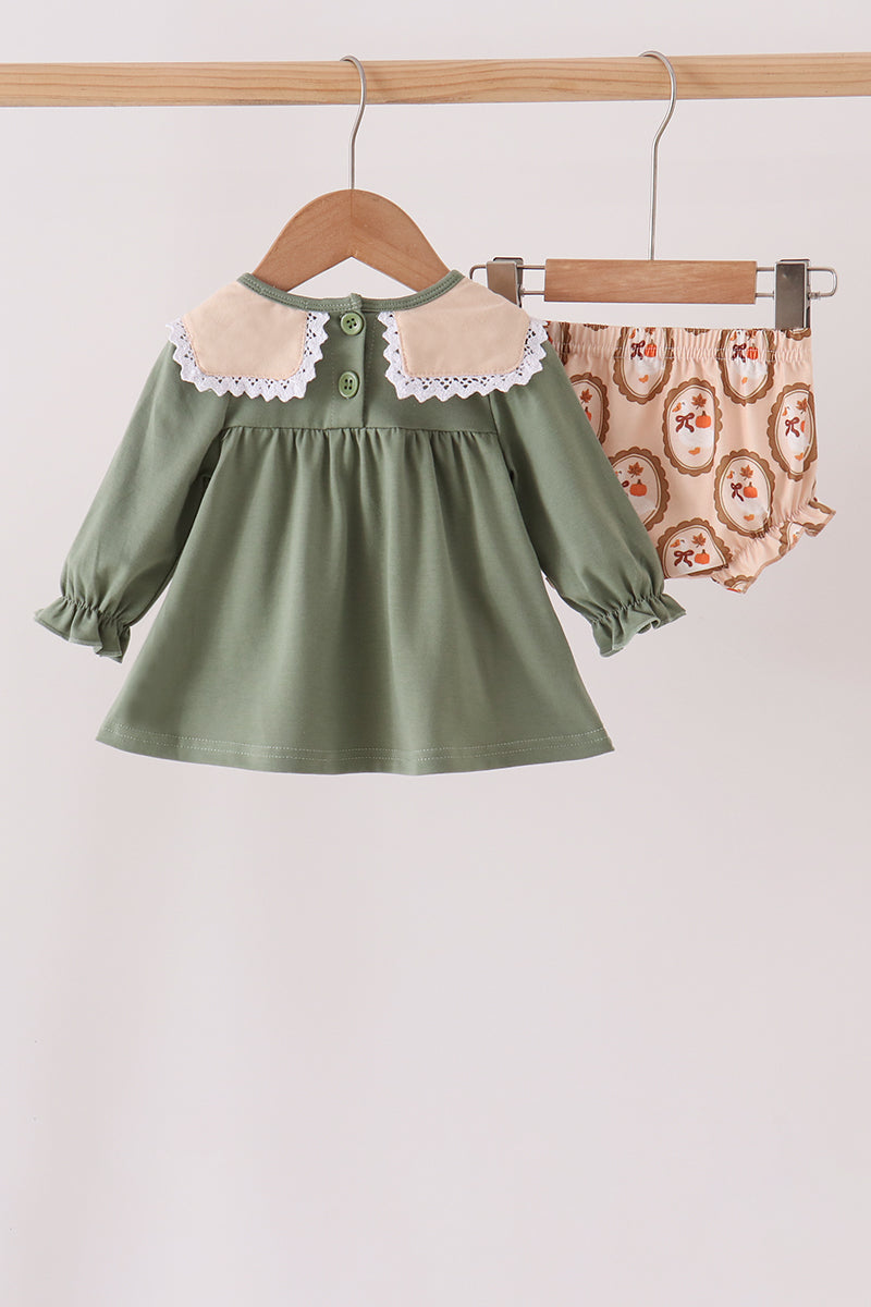 Green goose pumpkin embroidery bloomer set - Aaria Tees Aaria Tees