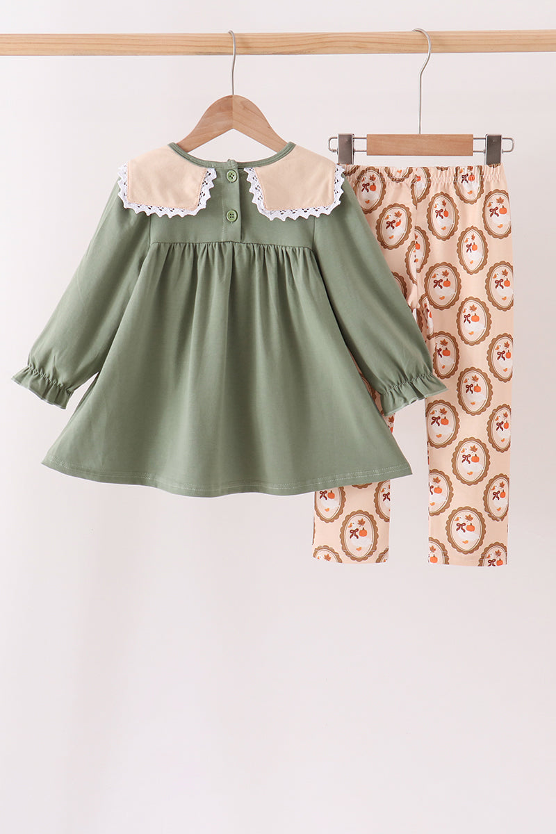 Green goose pumpkin embroidery pants set - Aaria Tees Aaria Tees