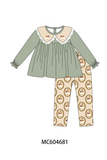 Green goose pumpkin embroidery pants set Aaria Tees
