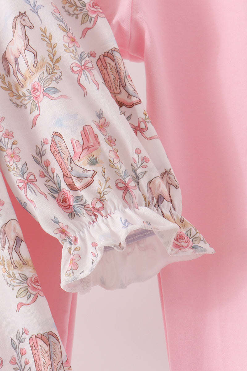Pink horse ruffle pants set - Aaria Tees Aaria Tees