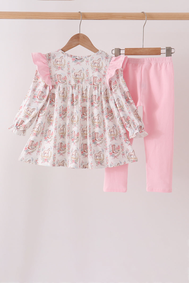 Pink horse ruffle pants set - Aaria Tees Aaria Tees
