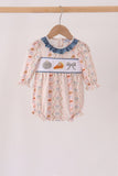 Pumpkin Pie Bow Embroidery Ruffle Bubble Aaria Tees