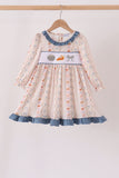 Pumpkin Pie Bow Embroidery Ruffle Dress Aaria Tees