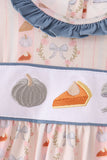 Pumpkin Pie Bow Embroidery Ruffle Dress Aaria Tees