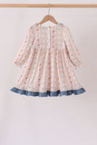 Pumpkin Pie Bow Embroidery Ruffle Dress Aaria Tees