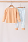 Pumpkin Pie Bow Embroidery Gingham Pants Set Aaria Tees