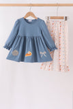 Pumpkin Pie Bow Embroidery Ruffle Pants Set Aaria Tees