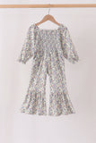 Blue floral smocked jumpsuit Aaria Tees