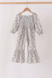 Blue floral smocked jumpsuit Aaria Tees
