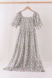 Blue floral smocked mom dress Aaria Tees