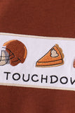 Brown touchdown football embroidery romper Aaria Tees