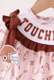Brown touchdown football embroidery bubble Aaria Tees