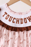 Brown touchdown football embroidery ruffle pants set Aaria Tees
