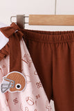 Brown touchdown football embroidery ruffle pants set Aaria Tees