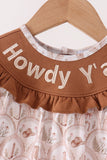Brown Howdy Y'ALL embroidery ruffle bubble - Aaria Tees Aaria Tees