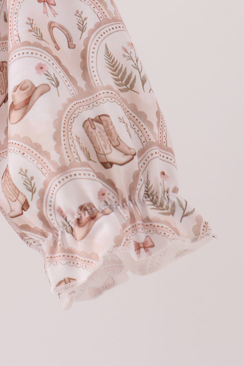 Brown Howdy Y'ALL embroidery ruffle bubble - Aaria Tees Aaria Tees
