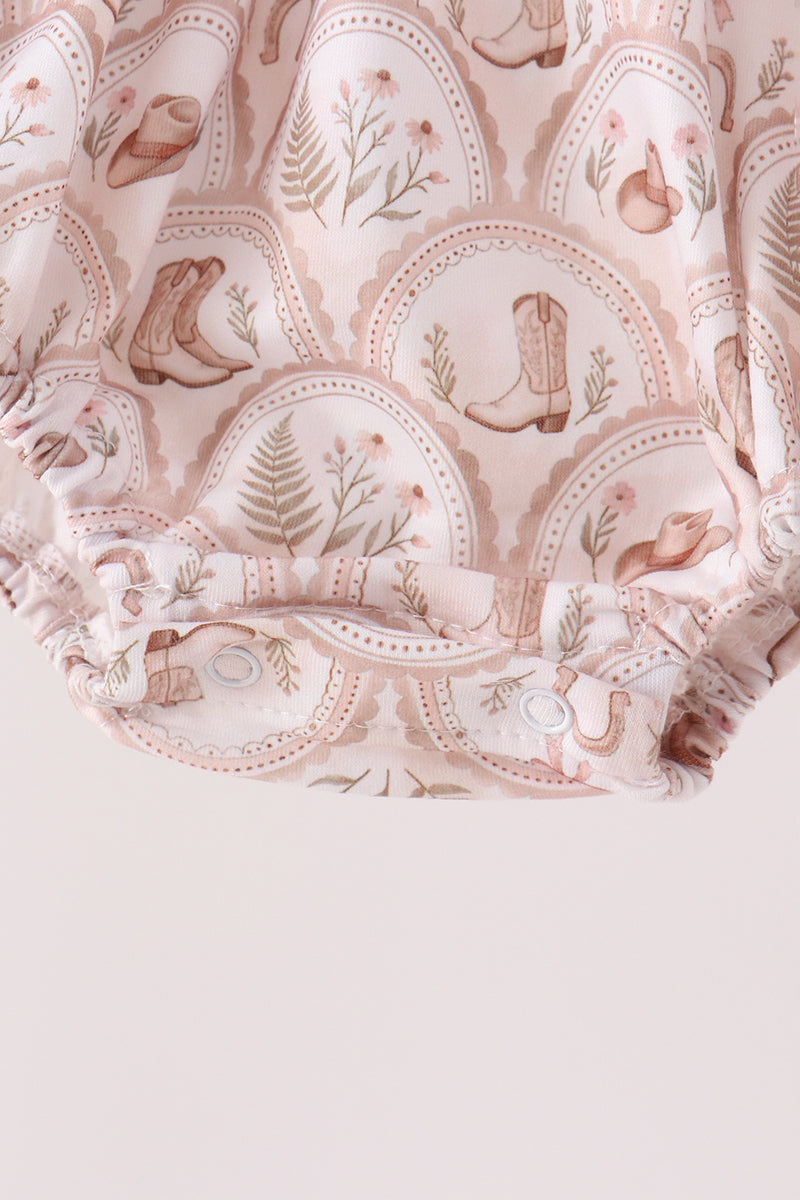 Brown Howdy Y'ALL embroidery ruffle bubble - Aaria Tees Aaria Tees