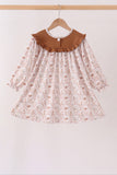Brown Howdy Y'ALL embroidery ruffle dress - Aaria Tees Aaria Tees