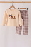 Brown Howdy Y'ALL boots embroidery plaid pants set - Aaria Tees Aaria Tees