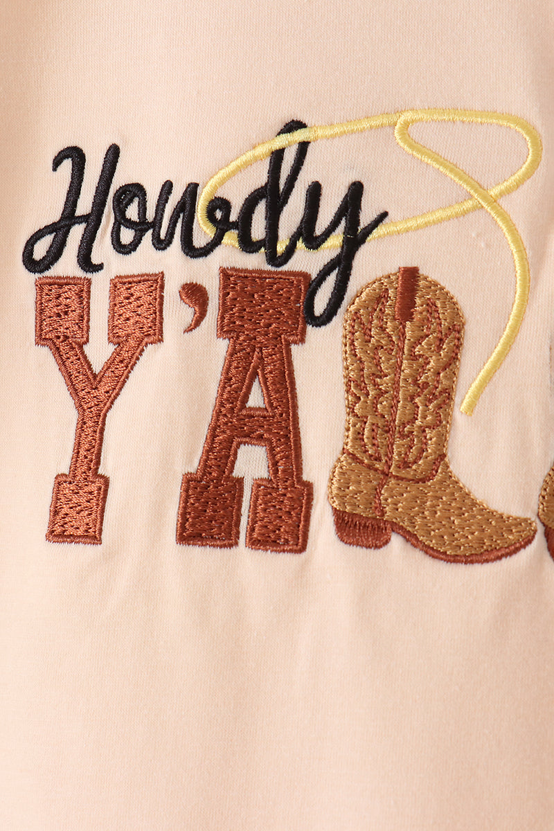 Brown Howdy Y'ALL boots embroidery plaid pants set - Aaria Tees Aaria Tees