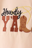 Brown Howdy Y'ALL boots embroidery plaid pants set - Aaria Tees Aaria Tees