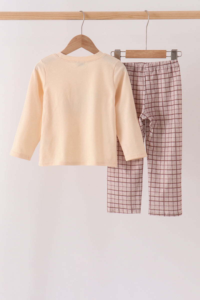 Brown Howdy Y'ALL boots embroidery plaid pants set - Aaria Tees Aaria Tees