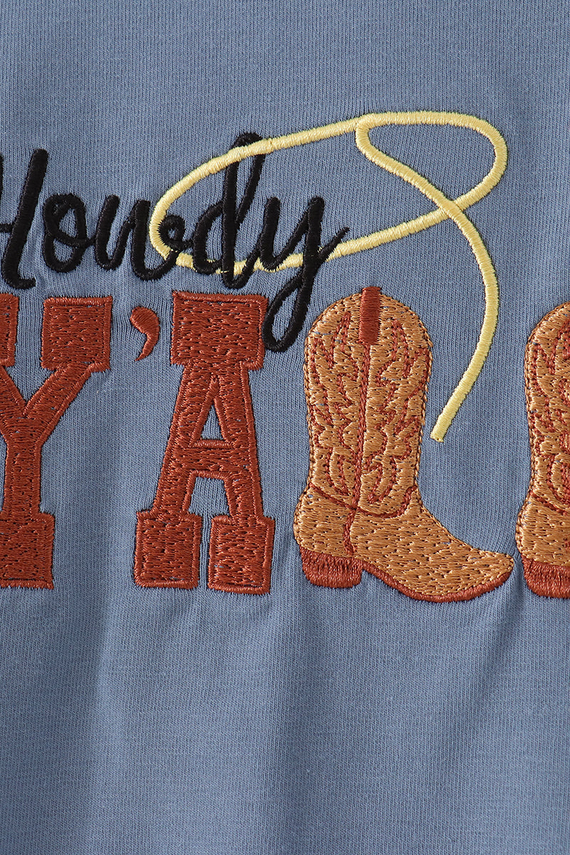 Blue Howdy Y'ALL boots embroidery hoodie - Aaria Tees Aaria Tees