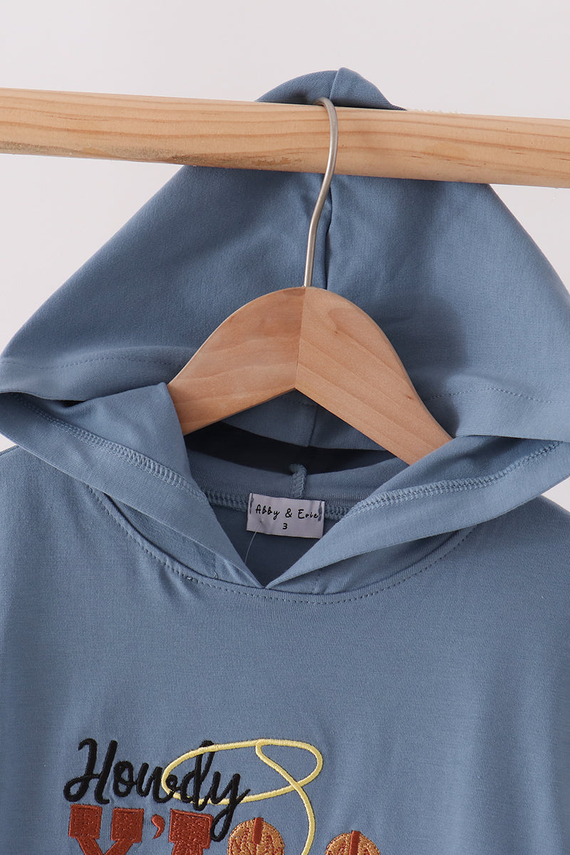 Blue Howdy Y'ALL boots embroidery hoodie - Aaria Tees Aaria Tees