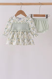 Sage floral smocked ruffle bloomer set - Aaria Tees Aaria Tees