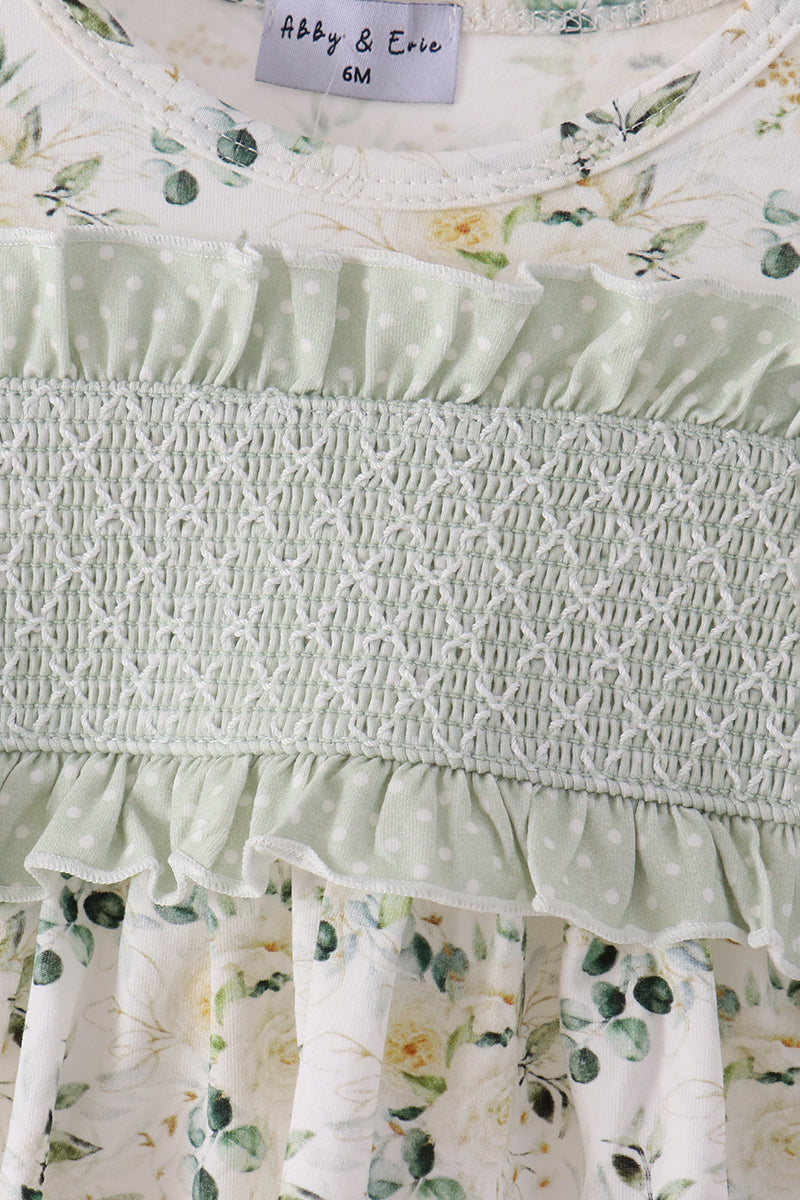 Sage floral smocked ruffle bloomer set - Aaria Tees Aaria Tees