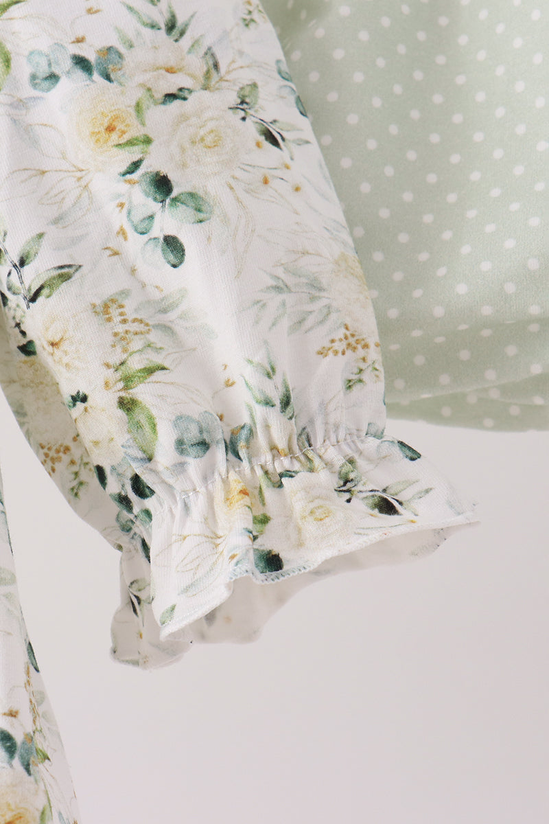 Sage floral smocked ruffle bloomer set - Aaria Tees Aaria Tees