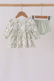 Sage floral smocked ruffle bloomer set - Aaria Tees Aaria Tees