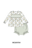 Sage floral smocked ruffle bloomer set Aaria Tees