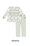 Sage floral smocked ruffle pants set Aaria Tees