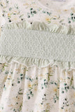 Sage floral smocked ruffle dress Aaria Tees