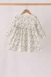 Sage floral smocked ruffle dress Aaria Tees