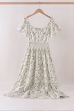 Sage floral smocked tiered mom dress - Aaria Tees Aaria Tees