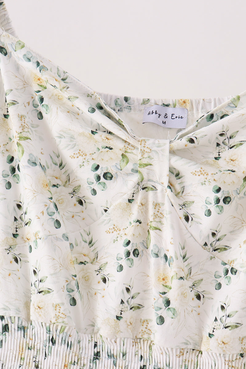 Sage floral smocked tiered mom dress - Aaria Tees Aaria Tees