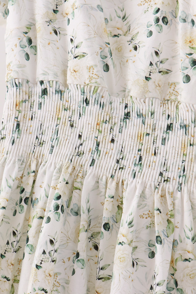 Sage floral smocked tiered mom dress - Aaria Tees Aaria Tees
