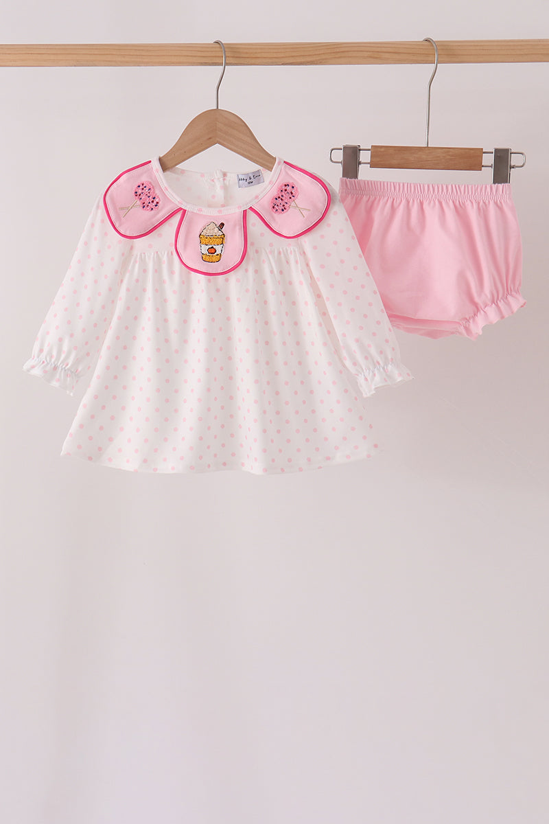 Pink french knot dot bloomer set - Aaria Tees Aaria Tees