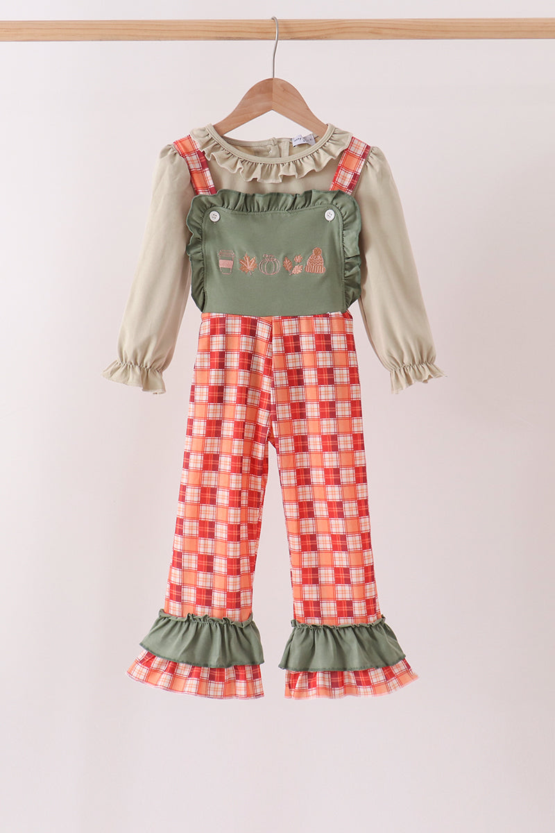 Green Pumpkin Embroidery 2cp jumpsuit set - Aaria Tees Aaria Tees
