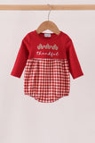 Maroon thankful leaves embroidey gingham bubble - Aaria Tees Aaria Tees