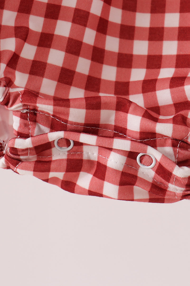 Maroon thankful leaves embroidey gingham bubble - Aaria Tees Aaria Tees