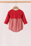 Maroon thankful leaves embroidey gingham bubble - Aaria Tees Aaria Tees