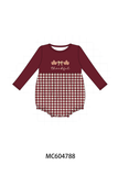 Maroon thankful leaves embroidey gingham bubble Aaria Tees