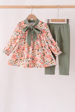 Green floral bow pants set Aaria Tees