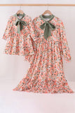 Green floral bow ruffle mom&me dress Aaria Tees