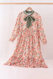Green floral bow ruffle mom&me dress Aaria Tees