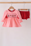Pink turkey smocked bow bloomer set Aaria Tees